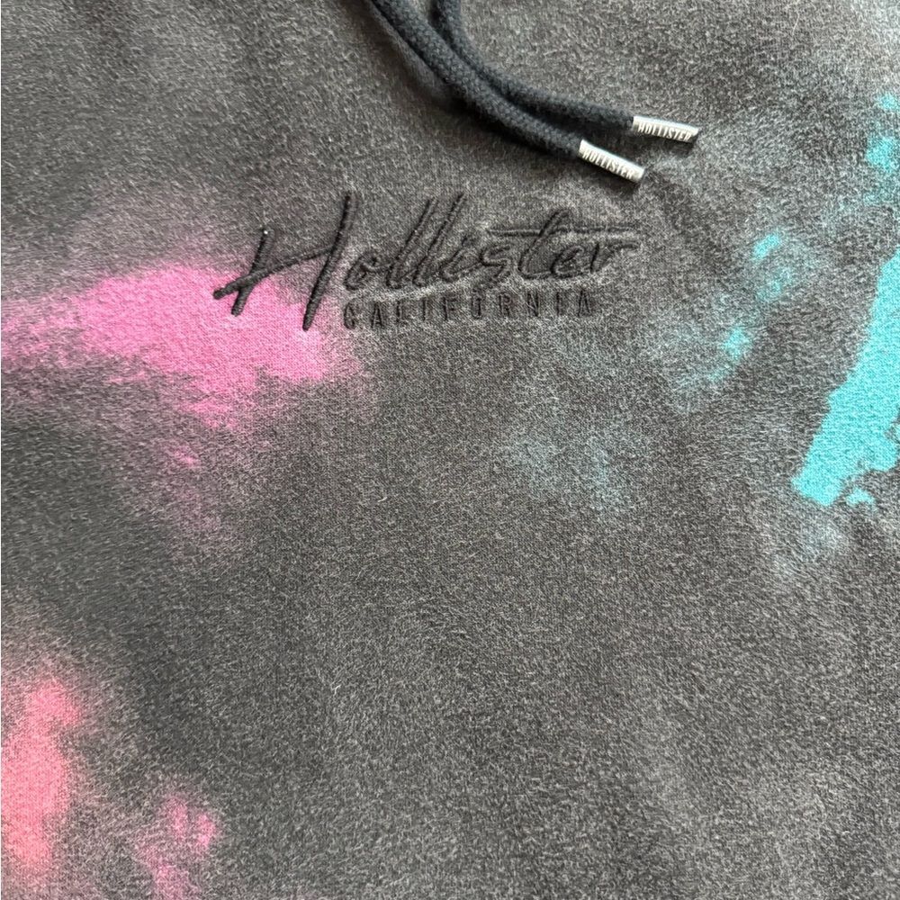 Hollister Must Have Collection Black and Grey Hoodie with Blue and Pink Tie-Dye - Picture 4 of 11